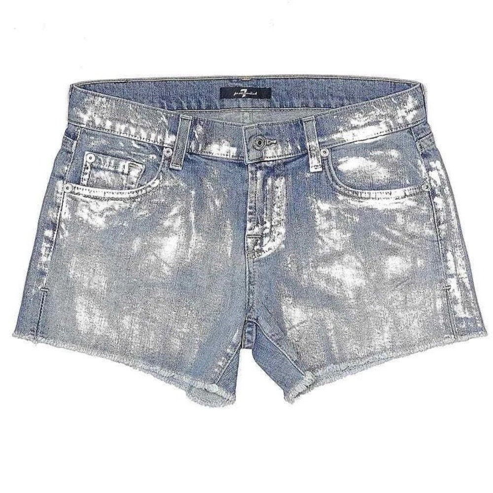 7 For All Mankind‎ Size 30 Carlie Silver Foil Metallic Cut Off Jean Shorts